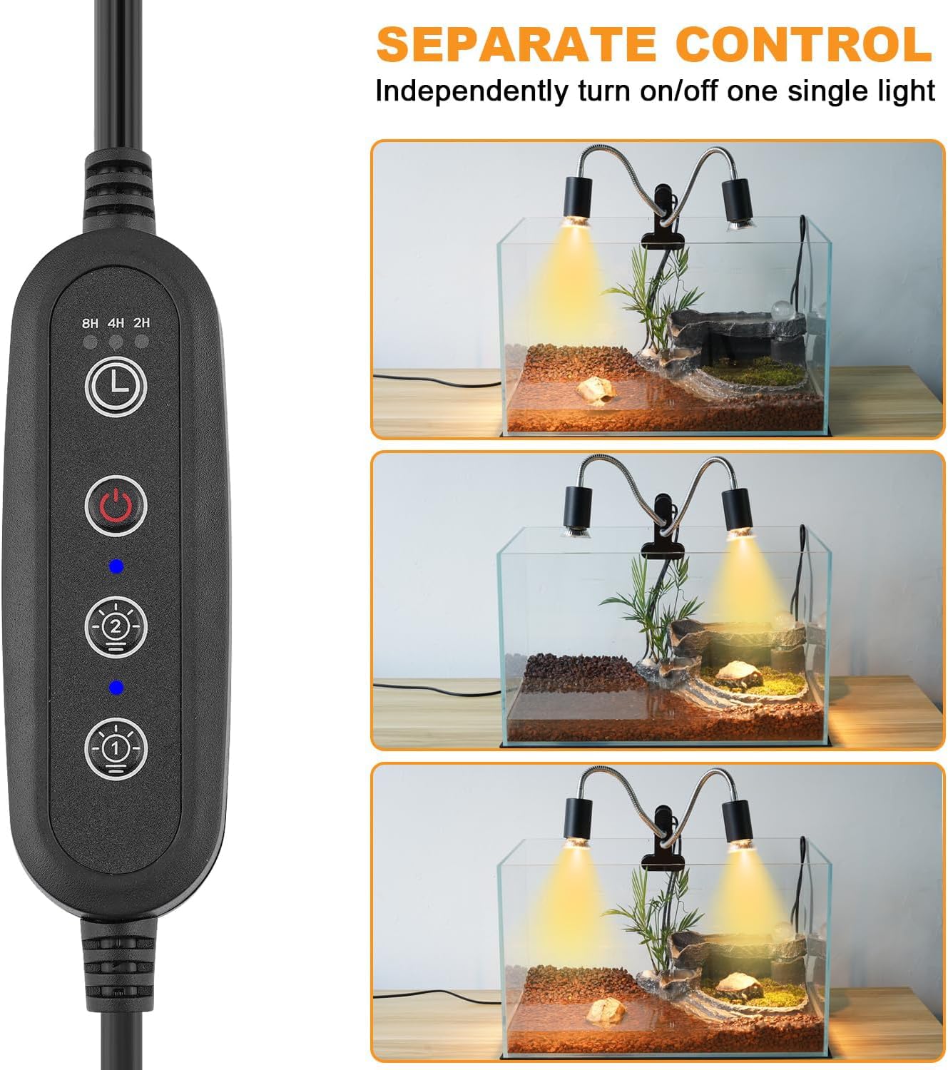 Nbiiuyige Reptile Heat Lamp, Dual-Head Uva Uvb Reptile Light, Heating Lamp With Cycle Timer, Heat Lamp For Reptiles Bearded Drag